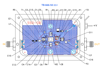 Figure3a: Drawing of evaluation board for TB-666-50-11+